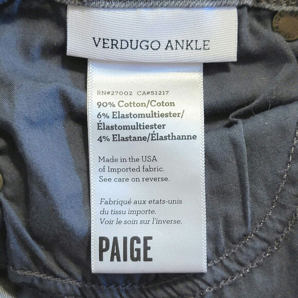 Paige Verdugo Ankle Gray Skinny Jean Mid Rise Distressed Knee Zip Ankle Denim 26 - Picture 11 of 12